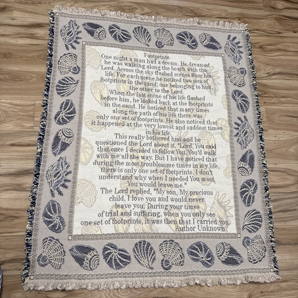 Vintage American Weavers Footprints throw tapestry Wall Handling blank54"/44"